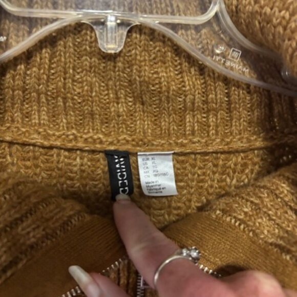 H&M Divided XL Pullover Cowl Neck Zip Long Sleeve Crop Chunky Knit Brown Neutral - Picture 5 of 7
